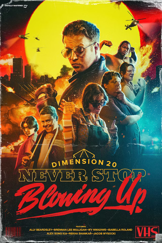 Dimension 20: Never Stop Blowing Up stylized movie heading